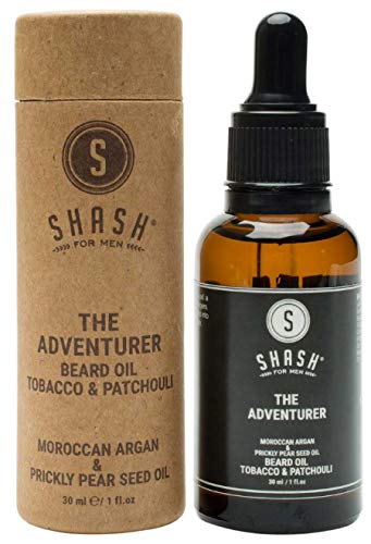 SHASH Adventurer Beard Oil, Tobacco & Patchouli (30ml) All-Natural Formula Supports Faster, Healthier Growth - Reduces Itchy Discomfort - Paraben, Silicone and Sulfate-Free