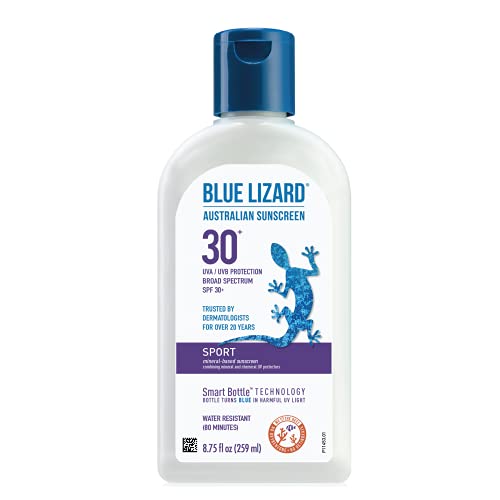 Book Cover BLUE LIZARD Sport Mineral Sunscreen with Zinc Oxide, SPF 30+, Water/Sweat Resistant, UVA/UVB Protection with Smart Bottle Technology - Fragrance Free, Unscented, 8.75