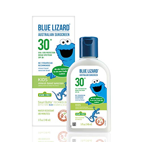 Book Cover BLUE LIZARD KIDS Mineral Sunscreen with Zinc Oxide, SPF 30+, Water Resistant, UVA/UVB Protection with Smart Bottle Technology - Fragrance Free, Reef Safe Bottle, Unscented, 5 Fl.Oz