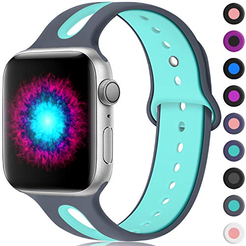 Book Cover Haveda Sport Bands Compatible for Apple Watch 38mm/40mm, Soft Silicone Strap Replacement for iWatch Series 4/3/2/1, Women Men Kids 38mm/40mm S/M Grey/Teal