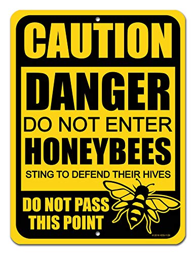 No Trespassing Signs, Caution Danger Do Not Enter Honeybees 9 x 12 inch Metal Aluminum Bee Farm Tin Sign
