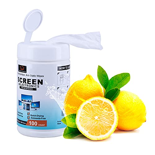 Screen Wipes for Electronics, 100 Count Pre-Moistened Computer Monitor Cleaning Wipes, Surface Cleaner, Great for Glasses, Phones, Tablets, TV, LCD Screen - Laptop Cleaner