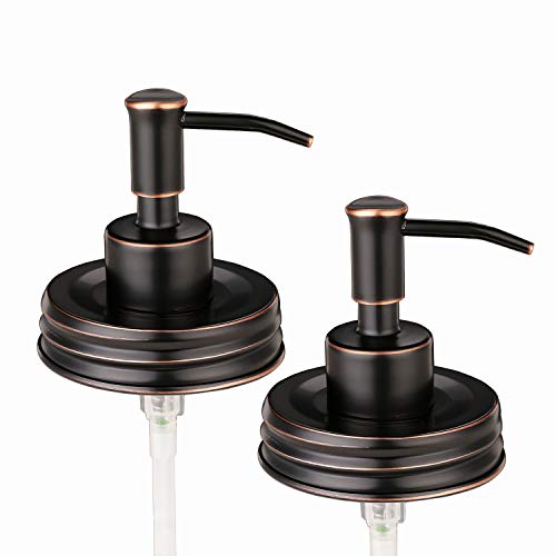 2-Pack Mason Jar Soap Dispenser Lid, Oil Rubbed Bronze Rust Proof Stainless Steel Lotion Dispenser Lid for Regular Mouth Mason Jar, Bathroom Accessories - Jar Not Included