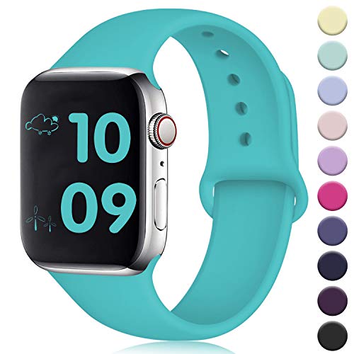 Daqin Bands Compatible with A pp le Watch Band 42mm 44mm, Soft Silicone Sport Replacement Wristbands Strap for A pp le Watch Series 4, Series 3/2/1, Teal, M/L