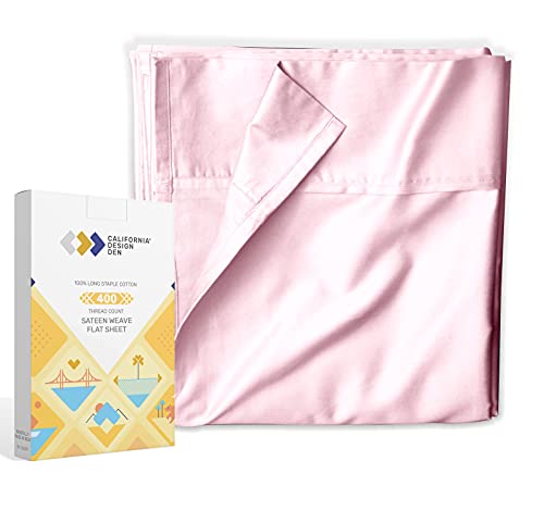 Queen Pink Flat Sheet Soft & Durable, 100% Cotton, 400 Thread Count Sateen, Smooth & Breathable Flat Sheet Bedding for Home (Pink)