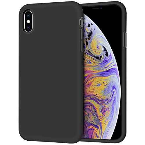 iPhone Xs Max Case, Anuck Soft Silicone Gel Rubber Bumper Case Anti-Scratch Microfiber Lining Hard Shell Shockproof Full-Body Protective Case Cover for Apple iPhone Xs Max 6.5" 2018 - Black
