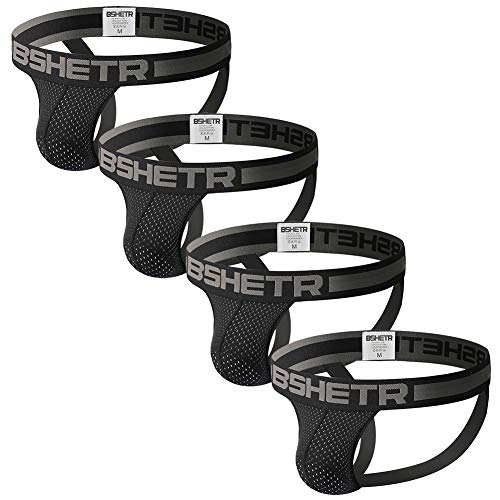 BSHETR Men's Jockstrap Athletic Supporters Underwear Multipack, Sexy Mesh Low Rise Breathable Performance Jock Strap