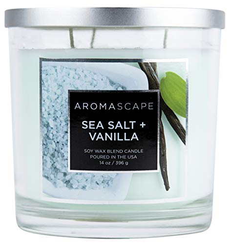 Aromascape PT41457 3-Wick Scented Jar Candle, Sea Salt & Vanilla,14 Ounce