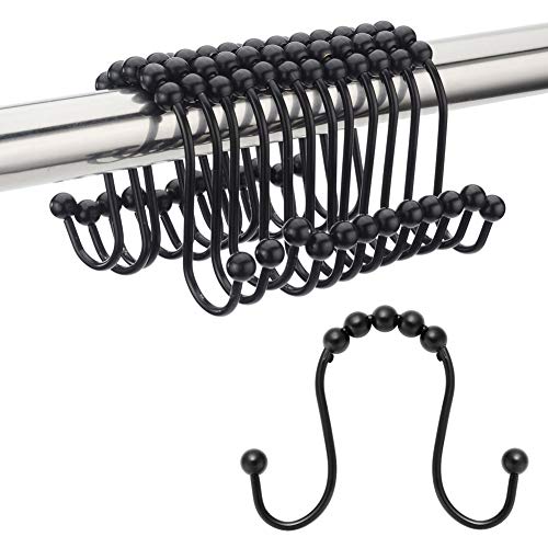 Amazer Shower Curtain Hooks, Rust-Resistant Stainless Steel Double Glide Shower Hook Rings for Bathroom Shower Rod Curtains, Black, Set of 12 Hooks