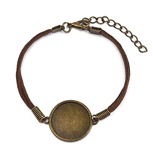 Braided Leather Bracelet with Blank Cabochon Bezel Tray Jewelry Making Kit Adjustable Rope Wristband Fit 0.78" 20Pcs