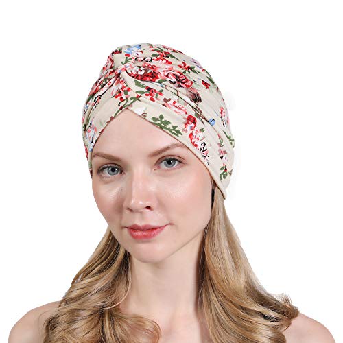 Book Cover New Womenâ€™s Cotton Turban Flower Prints Beanie Head Wrap Chemo Cap Hair Loss Hat Sleep Cap