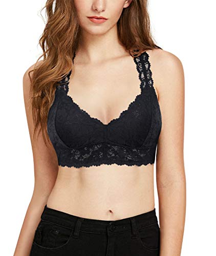 BRABIC Women Lace Racerback Bralette Padded Deep V Neck Crop Top Wireless Bra