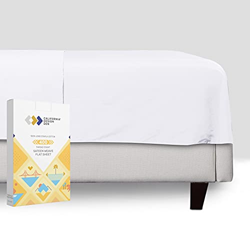Book Cover Flat Sheet Only - 400-Thread-Count King Size Pure White Top Sheet - Best Premium Quality Sheet on Amazon - Luxury Soft 100% Cotton Sateen Weave Bedding, Lightweight and Breathable