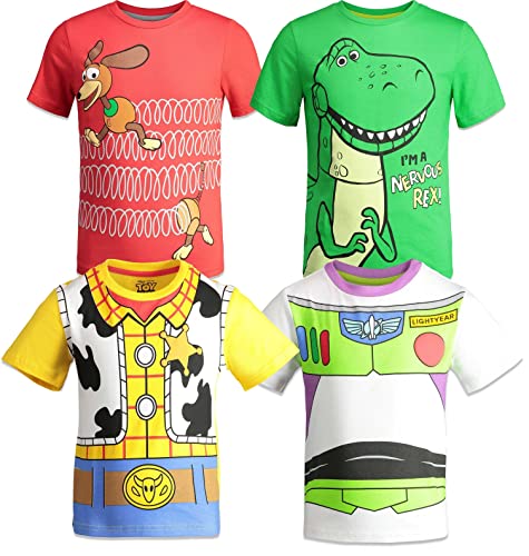 Book Cover Disney Pixar Toy Story Buzz Lightyear Woody Rex Slinky Dog Toddler Boys 4 Pack T-Shirts Multi 4T