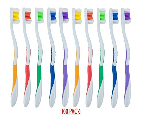 Book Cover 100 Pack Toothbrushes Individually Wrapped Standard Medium Bristle, for Travel, Hotel, Guests, Disposable use and More (100 Pack)