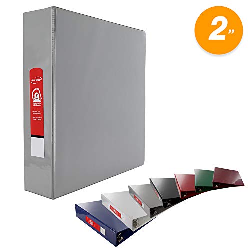 Emraw Grey Slant D Ring View Binder with 2 Pockets Presentation Durable View Round Ring Binder 2 inch Customize able Clear View Notebook Binder for Home Office and School