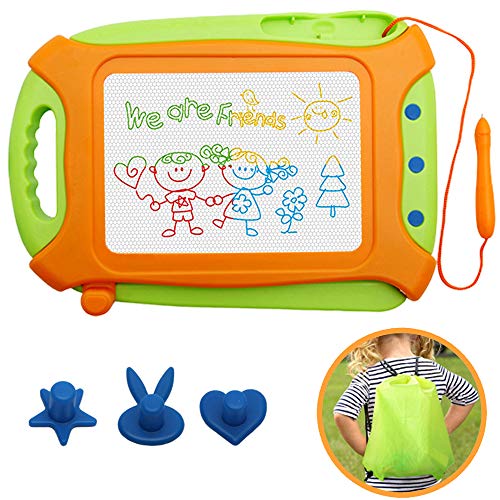 Book Cover Wellchild Magnetic Drawing Board for Toddlers,Travel Size Toddlers Toys A Etch Toddler Sketch Colorful Erasable with One Carry Bag Magnet Pen and Three Stampers