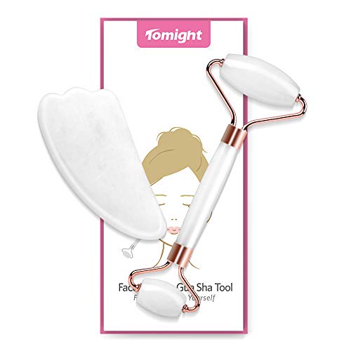 Tomight Jade Roller for Face with Gua Sha Tool, Perfect for Aging Wrinkles Puffiness Facial Skin Massager Treatment Therapy