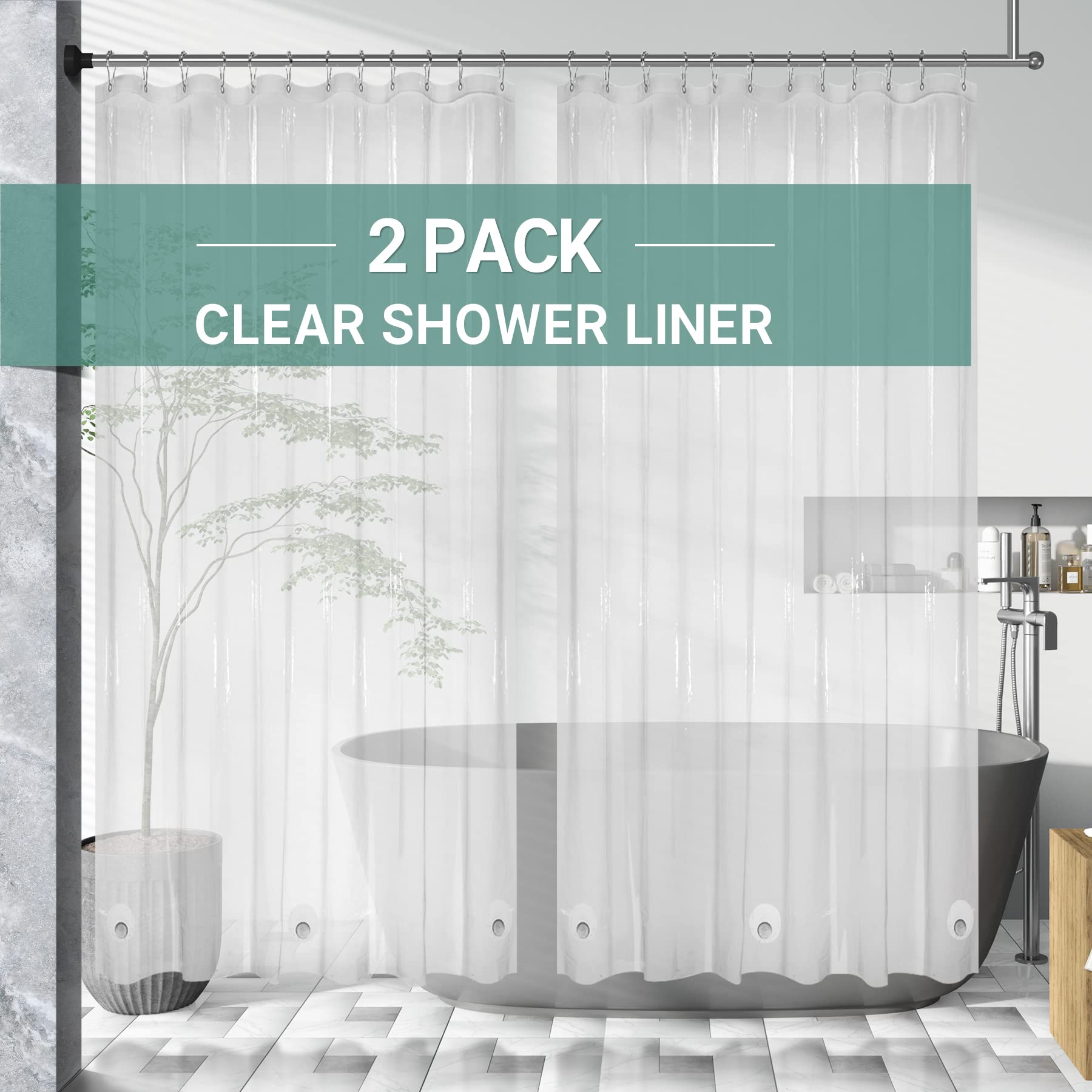 Book Cover Amazer 2 Pack Shower Curtain Liner, 72