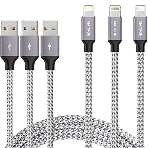 Book Cover iPhone Charger,Maitron Lightning Cable 3PACK 6FT Nylon Braided USB Charging Cable High Speed Connector Data Sync Transfer Cord Compatible with iPhone 13/12/11/Xs Max/X/8/7/Plus/6S/6/SE/5S iPad,More