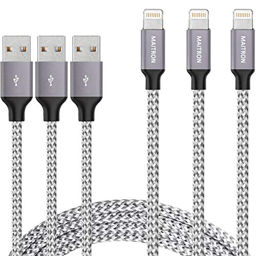 iPhone Charger,Maitron Lightning Cable 3PACK 6FT Nylon Braided USB Charging Cable High Speed Connector Data Sync Transfer Cord Compatible with iPhone 13/12/11/Xs Max/X/8/7/Plus/6S/6/SE/5S iPad,More