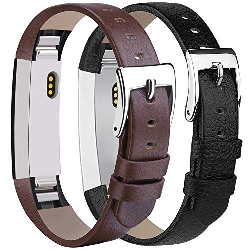 Book Cover Tobfit Compatible for Fitbit Alta HR and Alta Leather Replacement Bands [2 Pack], Black, Coffee Brown, 5.5''-8.1''