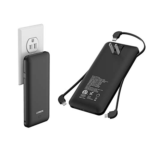 10000 mAh Portable Charger Power Bank Ultra Slim External Battery Pack with Built in AC Plug, Type-c Cable,Micro Cable and Other Cable for Cell Phone