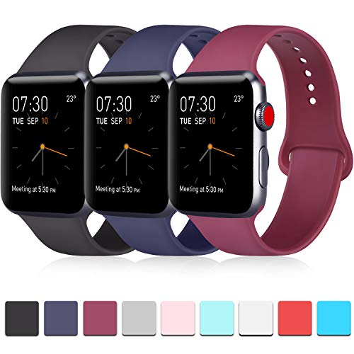 Book Cover Pack 3 Compatible with Apple Watch Band 38mm for Men, Soft Silicone Band Compatible iWatch Series 4, Series 3, Series 2, Series 1 (Black/Navy Blue/Wine Red, 38mm/40mm-S/M)