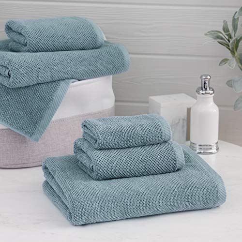Book Cover Welhome Franklin 100% Cotton Textured Towel (Dusty Blue) - Set of 6 - Highly Absorbent - Combed Cotton - Durable - Low Lint - 600 GSM - Machine Washable : 2 Bath Towels - 2 Hand Towels - 2 Wash Towels