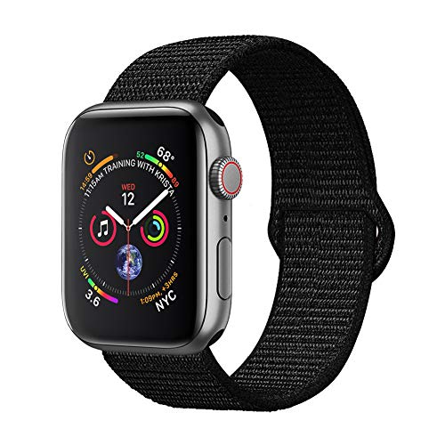 Book Cover amBand Sport Loop Band Compatible with Apple Watch 42mm 44mm, Breathable Nylon Replacement Band Compatible with iWatch Series 1/2/3/4, Sport, Edition-New Dark Black