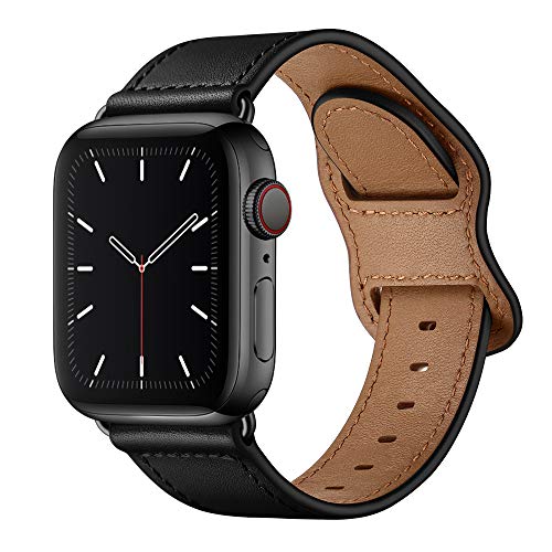 Book Cover KYISGOS Compatible with iWatch Band 41mm 40mm 38mm 45mm 44mm 42mm, Genuine Leather Replacement Band Strap Compatible with Apple Watch SE Series 7 6 5 4 3 2 1 (Black/Black, 41mm/40mm/38mm)
