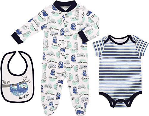 Book Cover Mini B. by Baby Starters 3-Piece Layette Set- Blue/Just Hanging Sloth, 0-3 Months