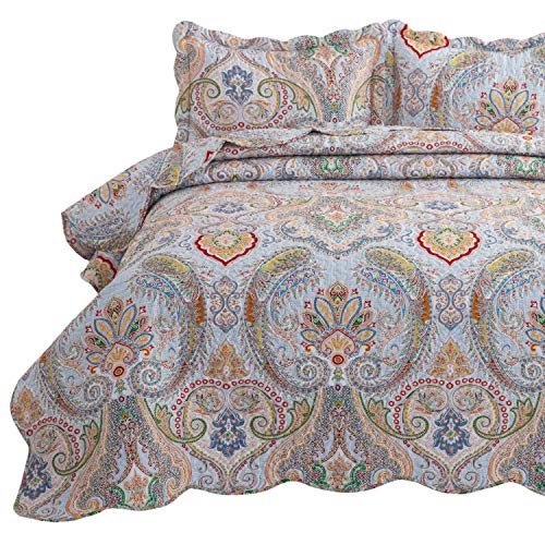 Book Cover Bedsure 3-Piece Bohemia Paisley Pattern Quilted Bedspread King Size(106x96 inches), Lightweight Coverlet Quilt for Spring and Summer,1 Quilt and 2 Pillow Shams