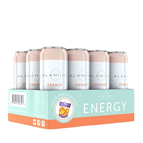 Book Cover Alani Nu Sugar-Free Energy Drink, Pre-Workout Performance, Sour Peach Rings, 12 oz Cans (Pack of 12)