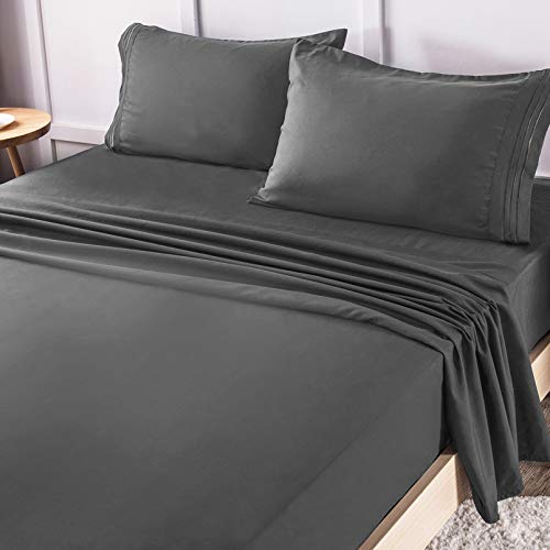 Book Cover LIANLAM Queen Bed Sheets Set - Super Soft Brushed Microfiber 1800 Thread Count - Breathable Luxury Egyptian Sheets 16-Inch Deep Pocket - Wrinkle and Hypoallergenic-4 Piece(Queen, Dark Grey)