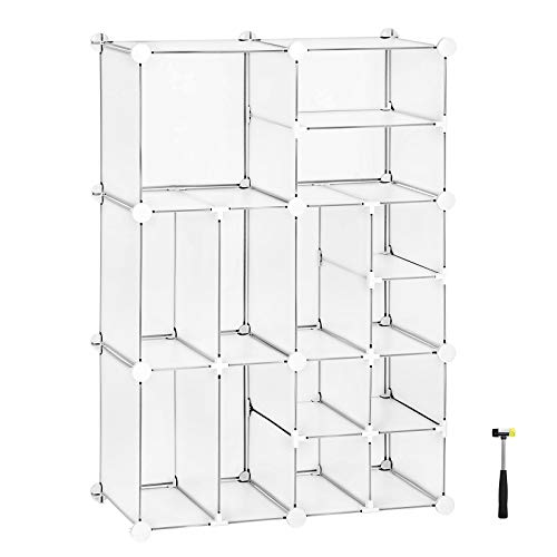 Book Cover SONGMICS Cube Storage, Plastic Closet Organizer Unit, Space Saving Shelving Unit, Large and Small Style Design for Closet, Living Room, Clothes, Toys, 24.8 L x 12.2 W x 36.6 H Inches White ULPC601W