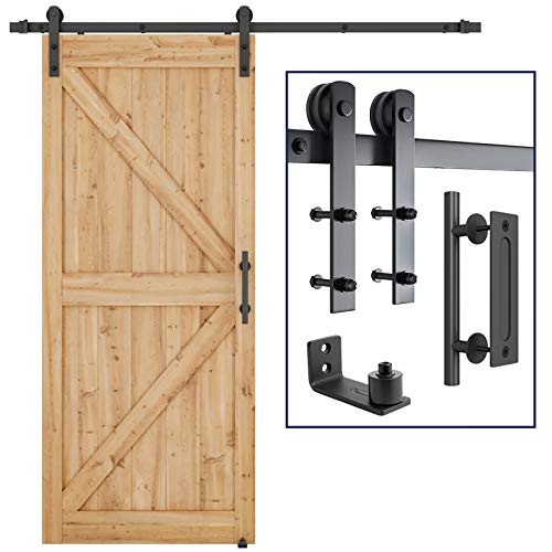 Book Cover SMARTSTANDARD 6ft Heavy Duty Sturdy Sliding Barn Door Hardware Kit -Smoothly and Quietly -Easy to Install -Includes Step-by-Step Installation Instruction Fit 36