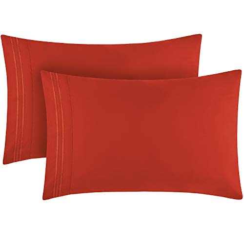 Book Cover Mellanni King Size Pillow Cases 2 Pack - Pillow Covers - Pillow Protector - Luxury 1800 Bedding Sheets & Pillowcases - Envelope Closure - Wrinkle, Fade, Stain Resistant (Set of 2 King Size, Red)
