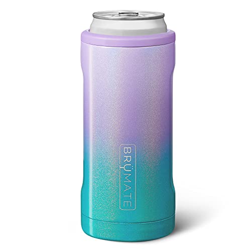Book Cover BrüMate Hopsulator Slim Can Cooler Insulated for 12oz Slim Cans | Skinny Can Coozie Insulated Stainless Steel Drink Holder for Hard Seltzer, Beer, Soda, and Energy Drinks (Glitter Mermaid)