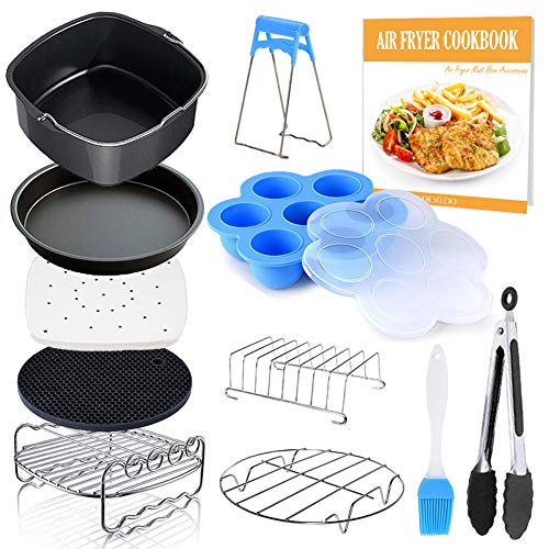 Square Air Fryer Accessories 11 pcs with Recipe Cookbook Compatible for Philips Air Fryer, COSORI and other Square AirFryers and Oven, Deluxe Deep Fryer Accessories Set of 12-6.5
