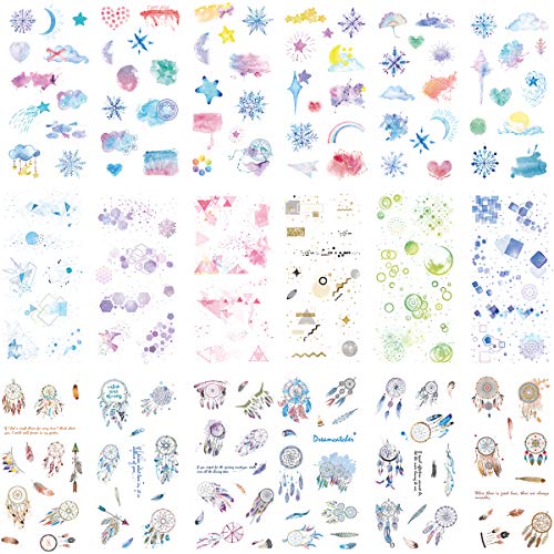 Colorful Stationery Sticker Set Cloud Star Geometry Snowflake Indian Style Jewelry Feather Moon Rainbow Stickers for Diary Book Planner Journal Scrapbooking Craft DIY Tool