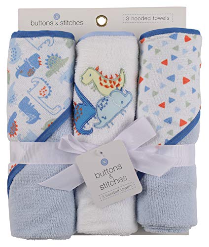 Buttons and Stitches 3 Piece Rolled Infant Hooded Towel, Dino Prints