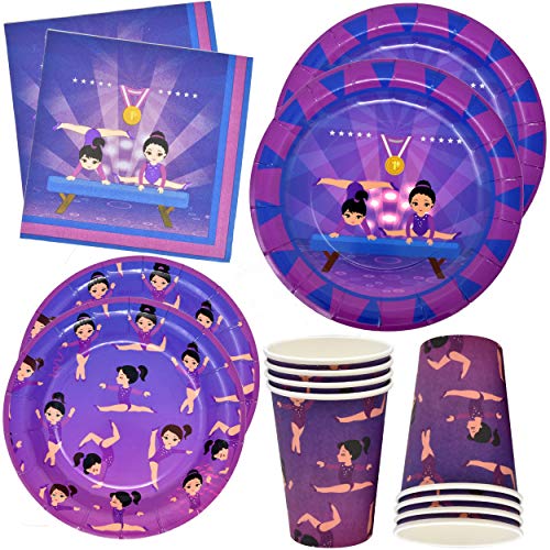 Gymnastic Party Supplies Tableware Set 24 9" Plates 24 7" Plates 24 9 oz Cups and 50 Lunch Napkins for Girls Gymnastics Star Disposable Dinnerware Olympic Gymnast Birthday Party Supplies Decorations