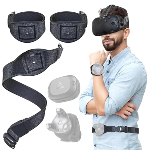 Skywin VR Tracker Belt and Tracker Strap Bundle for HTC Vive System Tracker Pucks - Adjustable Belt and Hand Straps for Waist and Full-Body Tracking in Virtual Reality (1 Belt and 2 Hand Straps)