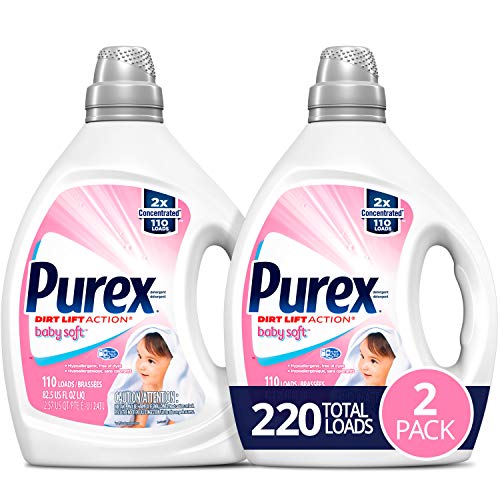 Purex Liquid Laundry Detergent, Baby Soft, Hypoallergenic, 2X Concentrated, 2 Pack, 220 Total Loads