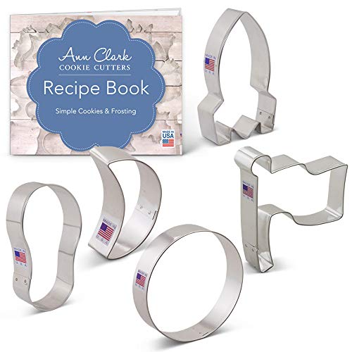 Ann Clark Cookie Cutters 5-Piece 50th Anniversary Apollo Space Landing Cookie Cutter Set with Recipe Booklet, Flag, Rocket, Moon, Crescent Moon and Footprint