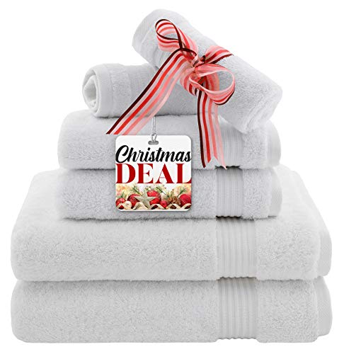 Book Cover Premium, Luxury Hotel & Spa, Turkish Towel 100% Cotton 6-Piece Towel Set for Maximum Softness and Absorbency by American Veteran Towel (Snow White)