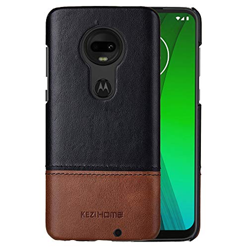 KEZiHOME Moto G7 Case,Two-Tone Vintage Genuine Leather Back Cover for Motorola Moto G7 Plus/G7 (Black)