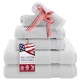 AmericanVeteranTowel Hotel Quality Super Absorbent & Soft Genunine Cotton, 6 Piece Turkish Towel Set for Kitchen & Decorative Bathroom Sets Includes 2 Bath Towels 2 Hand Towels 2 Washcloths