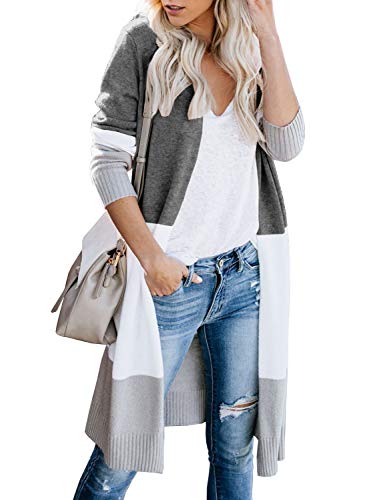 Tutorutor Womens Long Cardigan Sweaters Oversized Striped Open Front Colorblock Loose Knit Fall Kimono Duster Coats